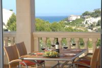 Mallorca Cala Mandia Ferienwohnung F516 mit Pool und Meerblick, nur 180 m zum Strand, in ruhiger Anlage, für bis zu 4 oder 6 Personen Balkon