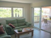 Mallorca Cala Mandia Ferienwohnung F516 mit Pool und Meerblick, nur 180 m zum Strand, in ruhiger Anlage, für bis zu 4 oder 6 Personen Wohnzimmer